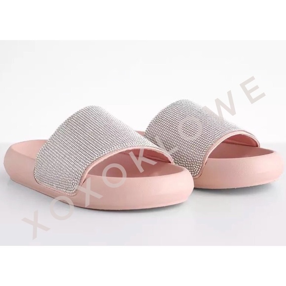 Sparkle Bling Rhinestone Embellished One Band Footbed Slide Sandal - Picture 3 of 9